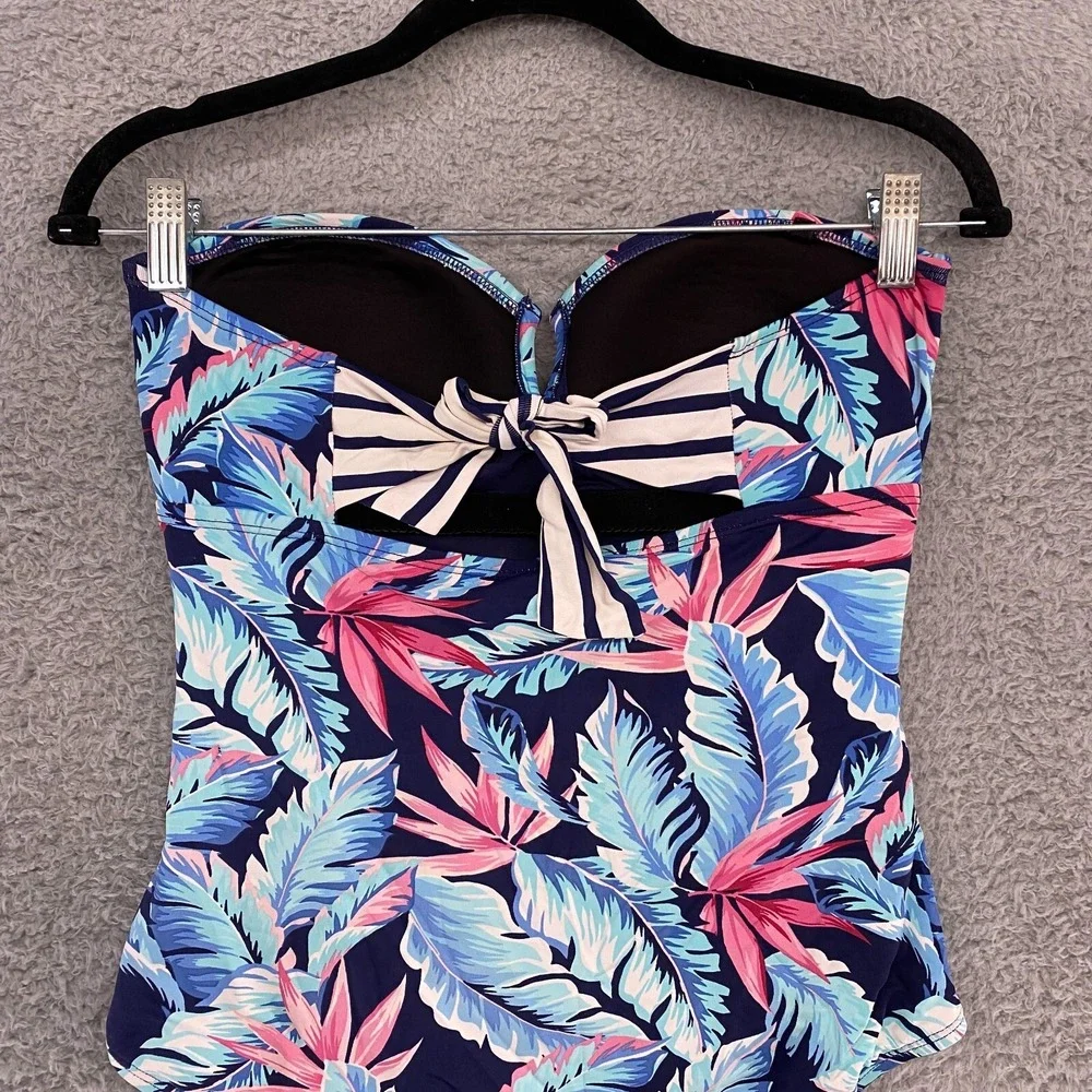 Tommy‎ Bahama Swimsuit Womens 8 One Piece Floral Strapless Bandeau Tropical Blue